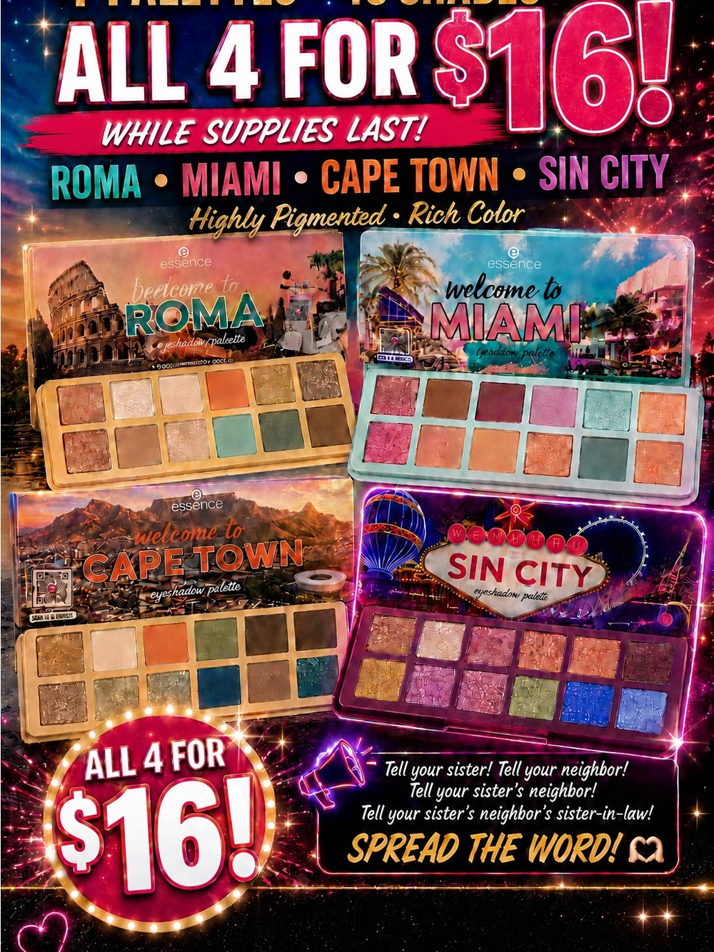 Essence 'Welcome' Eyeshadow Palettes Set — Pink, Gold, Teal, Purple